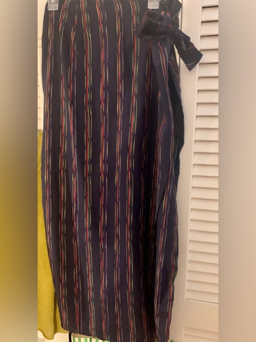 Sleek Navy Silk Skirt with Multicolor Pinstripes 37” L, Sz 14 - Picture 3 of 6